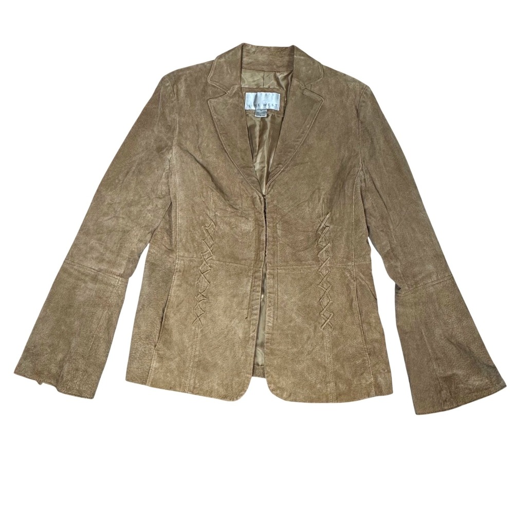 VTG Nine West Tan Suede Leather Blazer Jacket Lace Up Y2K Western Steampunk Boho